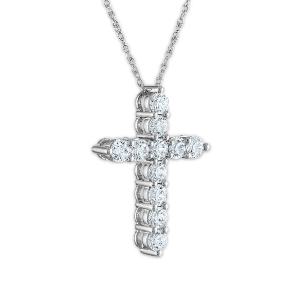 14KT White Gold 2 CTW Diamond 29X21MM 18-inch Cross Pendant Cheap