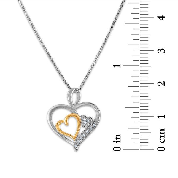 Diamond Accent Double Heart 18-inch Pendant in Two-Tone Sterling Silver For Discount