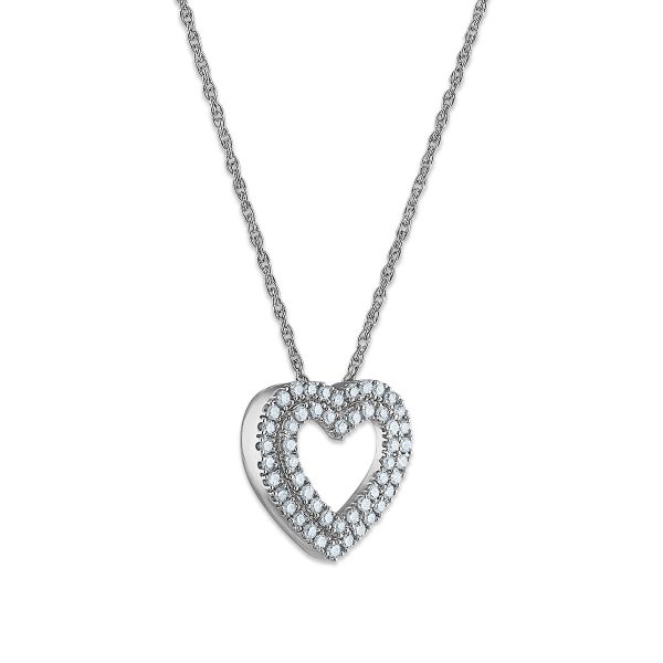 EcoLove 1 4 CTW Lab Grown Diamond Double Row 18-inch Heart Pendant in Rhodium Plated Sterling Silver Cheap