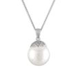 14MM Round Shell Pearl 18-inch Pendant in Rhodium Plated Sterling Silver Discount