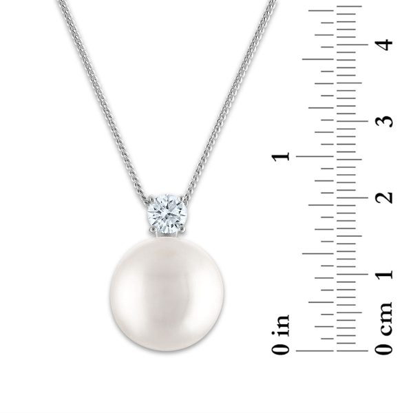 12MM Round Shell Pearl and Cubic Zirconia 18-inch Pendant in Sterling Silver Hot on Sale