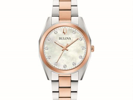 Bulova Classic Collection Diamond Accent Watch with 31MM Mother-of-Pearl Round Dial and Stainless Steel Bracelet. 98P207 For Sale