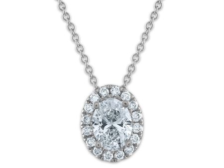 Signature EcoLove 3 4 CTW Lab Grown Diamond Halo Oval Shaped 18-inch Pendant in 14KT White Gold Online Sale