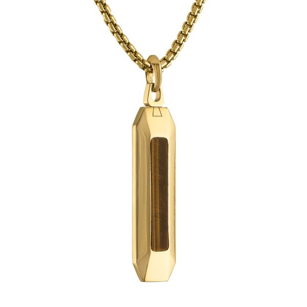 Bulova Yellow Stainless Steel and Tiger Eye 26-inch Pendant Online Sale