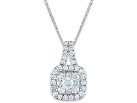 Signature 3 4 CTW Diamond Halo Cushion 18-inch Pendant in 14KT White Gold For Discount