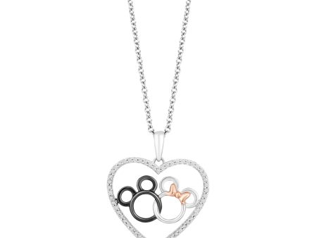 Disney 1 6 CTW Diamond Heart Mickey and Minnie Pendant in Sterling Silver Online Sale