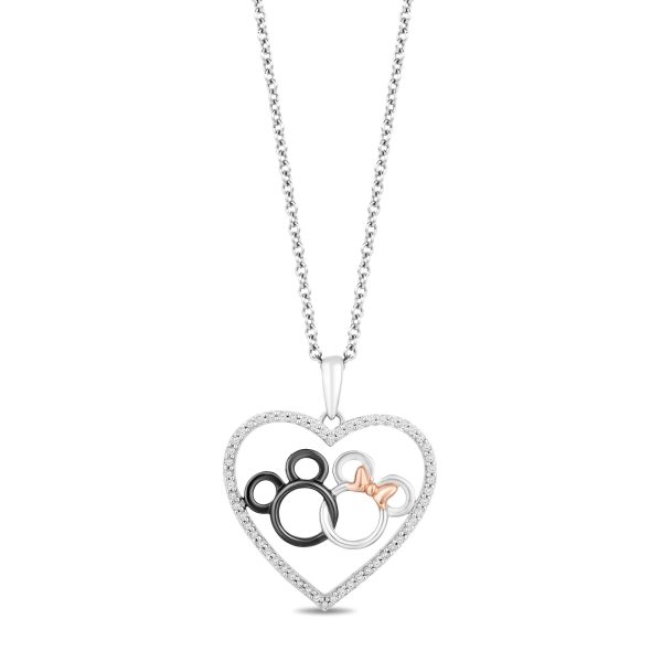 Disney 1 6 CTW Diamond Heart Mickey and Minnie Pendant in Sterling Silver Online Sale