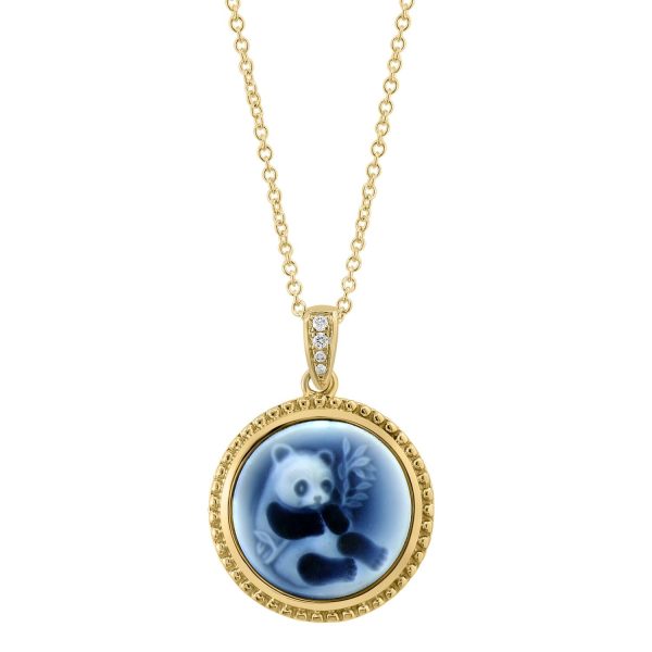 EFFY 14MM Round Agate and Diamond 18-inch Panda Cameo Pendant in 14KT Yellow Gold Supply