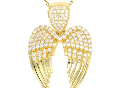 10KT Yellow Gold Cubic Zirconia 30X20MM 18-inch Angel Wings Pendant Sale