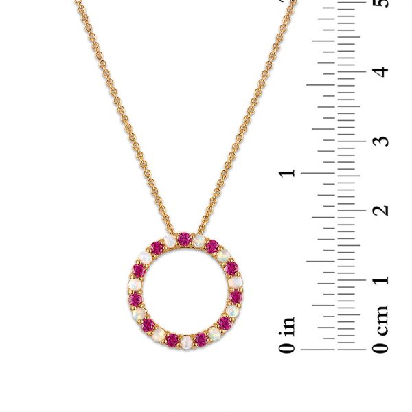 2MM Round Ruby and Opal 18-inch Circle Pendant in Yellow Gold Plated Sterling Silver For Cheap