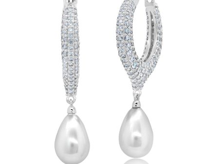 Crislu Shell Pearl and Cubic Zirconia Earrings in Platinum Plated Sterling Silver Online Sale