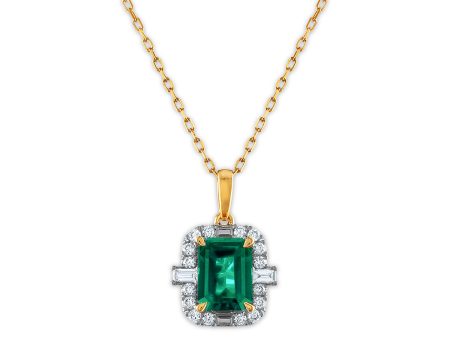 LoveSong EcoLove 8X6MM Emerald Shape Emerald and Diamond Halo 18-inch Pendant in 10KT Yellow Gold Fashion