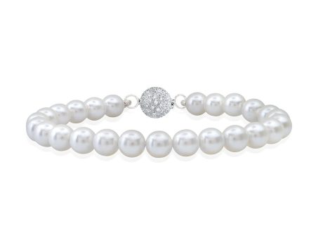 Crislu Shell Pearl and Cubic Zirconia Bracelet in Platinum Plated Sterling Silver For Sale