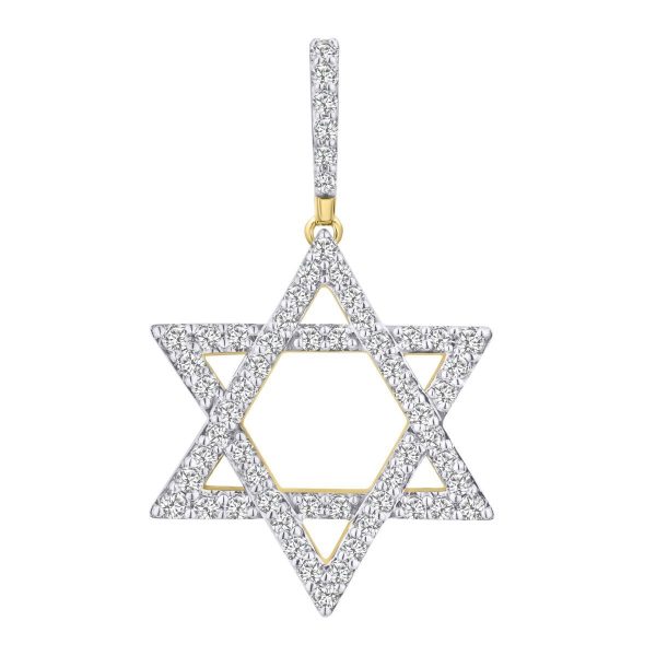 10KT Yellow Gold 3 4 CTW Diamond 33X19MM Star Of David Charm. Chain not Included Online now