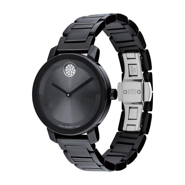 Movado BOLD Evolution Black Ceramic Watch with 34MM Crystal Dot Dial. 3601235 Sale