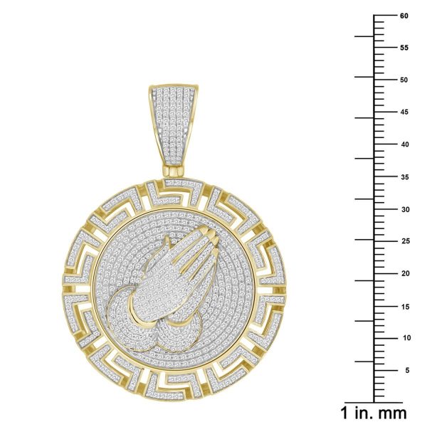 10KT Yellow Gold 1-1 5 CTW Diamond 49X34MM Praying Hand Medal Charm. Chain not Included Online now