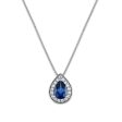 7X5MM Pear Ceylon Sapphire and White Sapphire Halo 18-inch Pendant in Rhodium Plated Sterling Silver Cheap