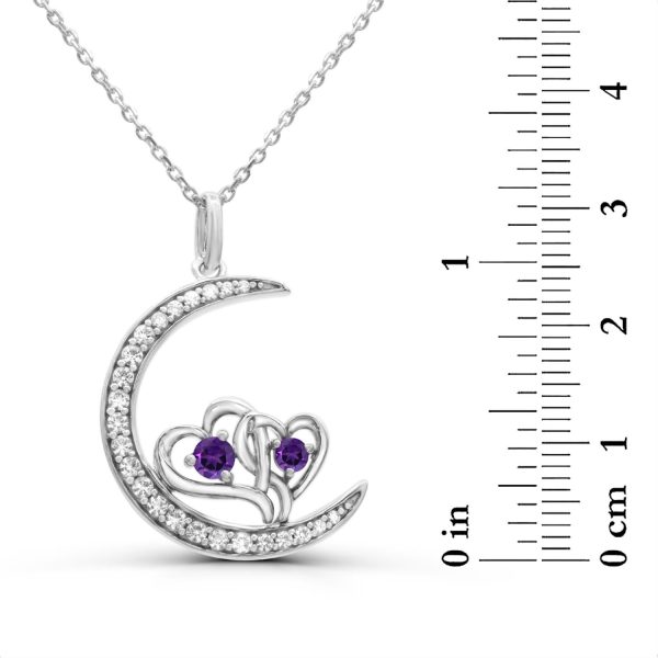 Amethyst and White Sapphire 18-inch Heart Moon Pendant in Sterling Silver Hot on Sale