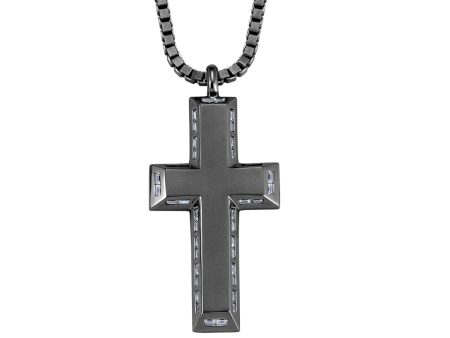 Crislu Black Ruthenium Plated Sterling Silver Cubic Zirconia 24-inch Cross Pendant Cheap