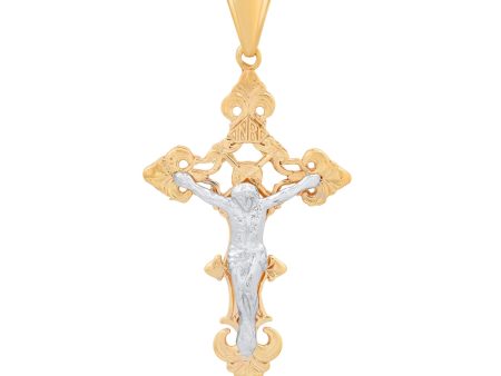 Roberto Martinez 14KT White and Yellow Gold 60X31MM Crucifix Cross Pendant. Chain Not Included For Sale