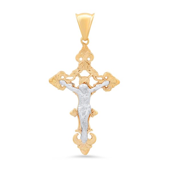 Roberto Martinez 14KT White and Yellow Gold 60X31MM Crucifix Cross Pendant. Chain Not Included For Sale