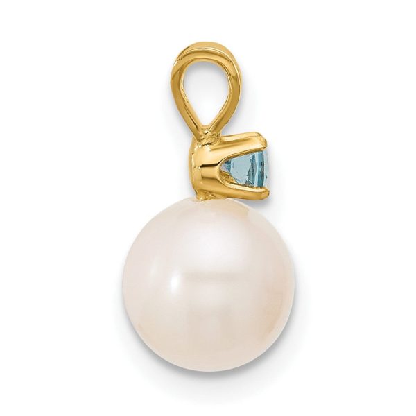 6X7MM Round Pearl and Blue Topaz Pendant-Chain Not Included in 14KT Yellow Gold Online