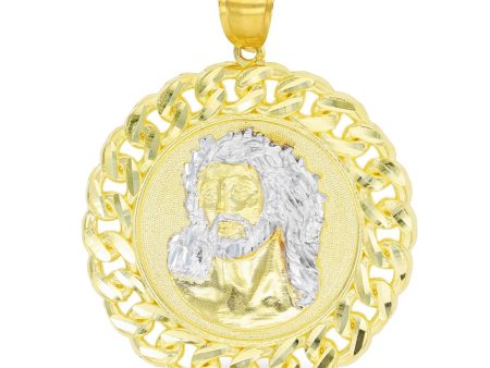 10KT Yellow Gold With Rhodium Plating 64X50MM Jesus Christ Medal Pendant. Chain Not Included For Sale