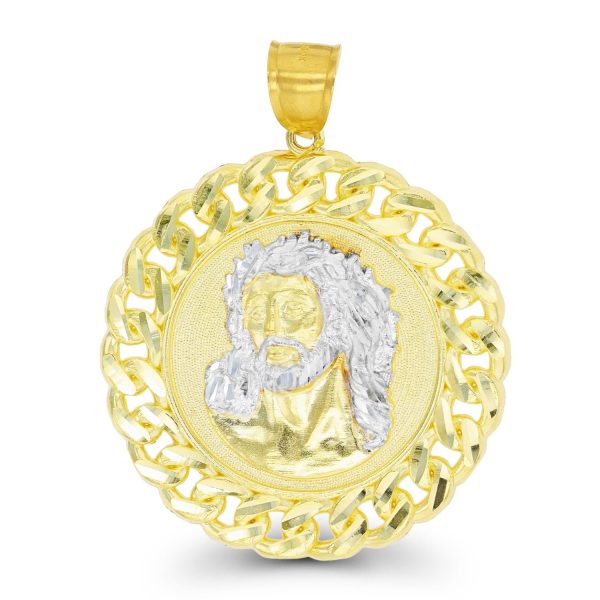 10KT Yellow Gold With Rhodium Plating 64X50MM Jesus Christ Medal Pendant. Chain Not Included For Sale