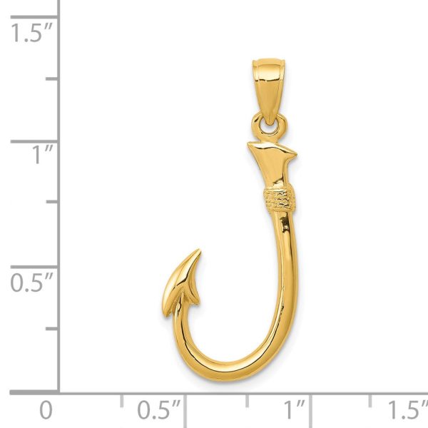 14KT Yellow Gold 33X12MM FIshing Hook Pendant. Chain Not Included For Cheap