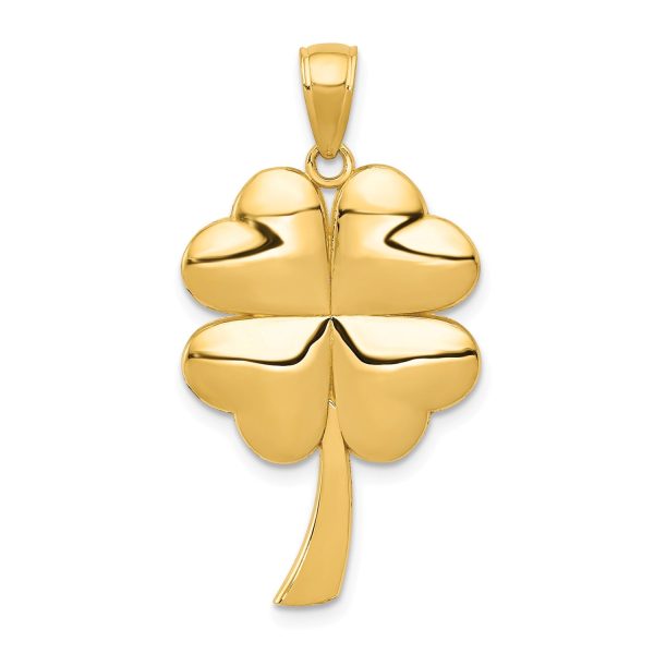 14KT Yellow Gold 30X18MM 4-Leaf Clover Pendant-Chain Not Included Discount