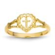 14KT Yellow Gold Childrens Heart Cross Ring; Size 4 Cheap