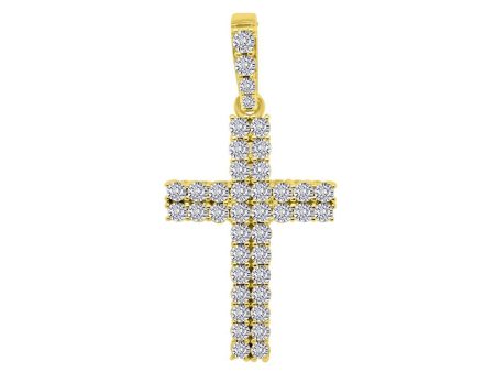 10KT Yellow Gold 1 CTW Diamond 44X21MM Cross Pendant. Chain Not Included Supply