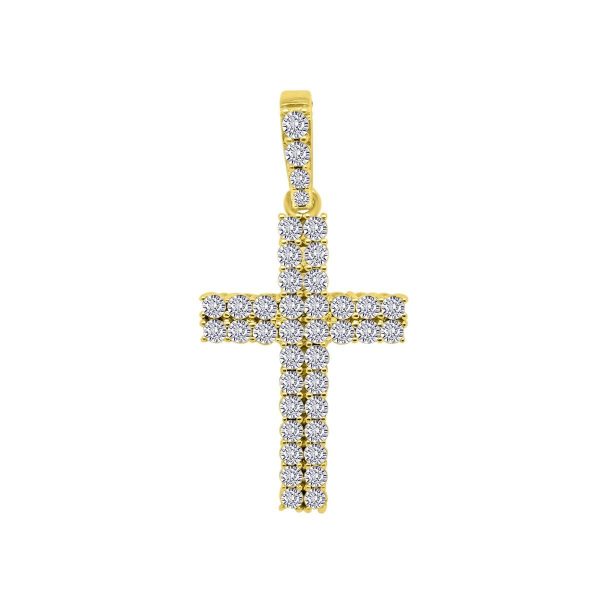 10KT Yellow Gold 1 CTW Diamond 44X21MM Cross Pendant. Chain Not Included Supply