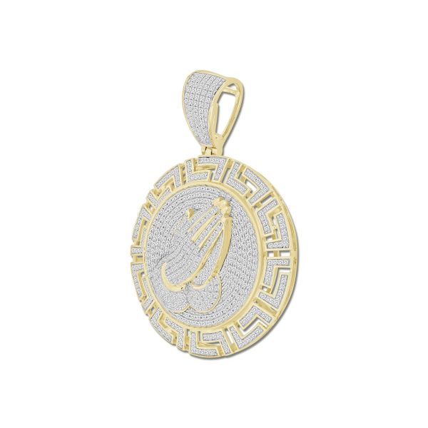 10KT Yellow Gold 1-1 5 CTW Diamond 49X34MM Praying Hand Medal Charm. Chain not Included Online now