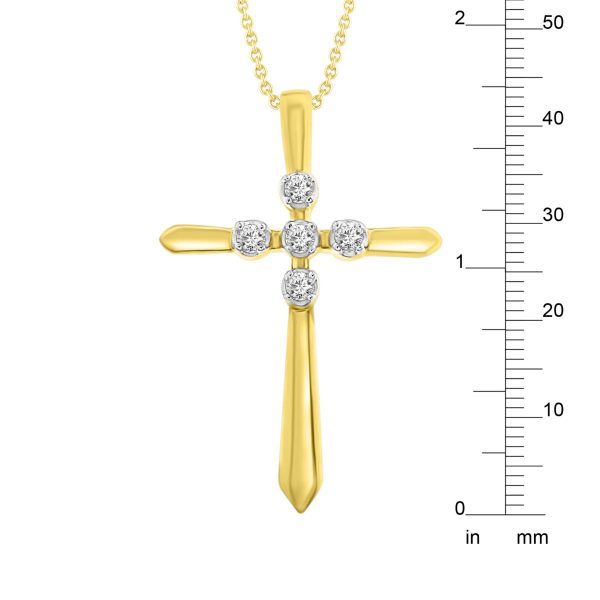 10KT Yellow Gold Diamond 18X12MM 18-inch Diamond Accent Cross Pendant For Sale