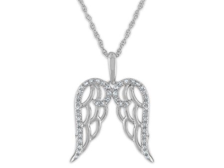 LoveSong 1 12 CTW Diamond Angel Wings 18-inch Pendant in Sterling Silver For Discount