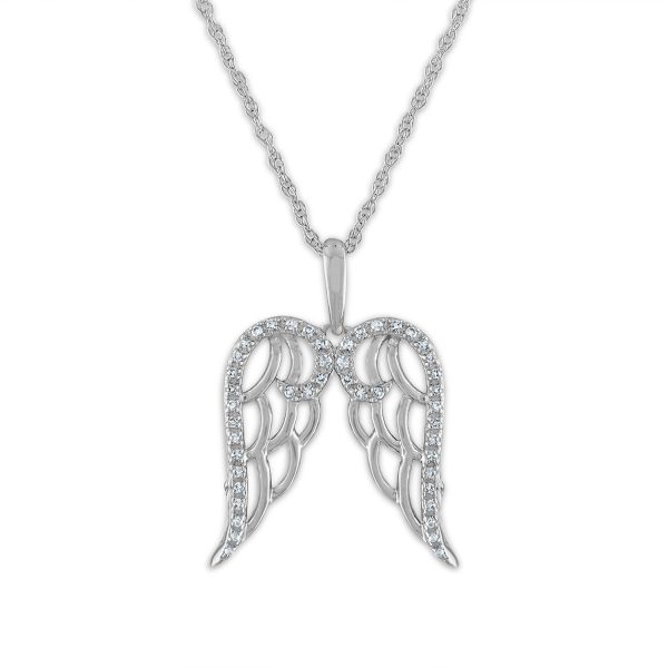 LoveSong 1 12 CTW Diamond Angel Wings 18-inch Pendant in Sterling Silver For Discount