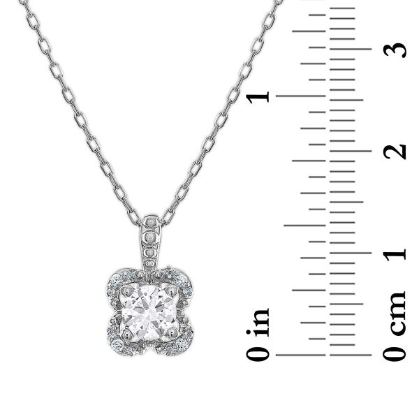 5MM Round White Topaz and White Sapphire Birthstone Flower Halo Pendant in Sterling Silver Cheap