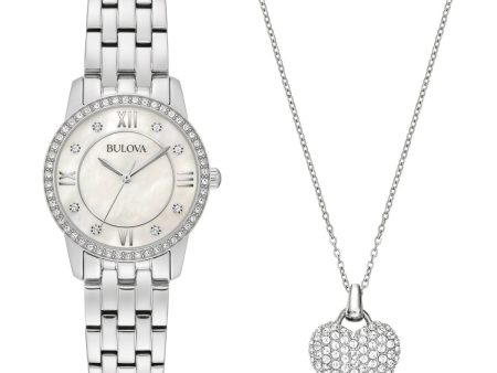 Bulova Crystal Collection Watch and Heart Necklace Set. 96X157 Fashion