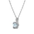 5MM Round Aquamarine and White Sapphire Birthstone Flower Halo Pendant in Sterling Silver Online now