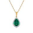 LoveSong EcoLove 10X7MM Pear Emerald and Diamond Halo 18-inch Pendant in 10KT Yellow Gold For Discount