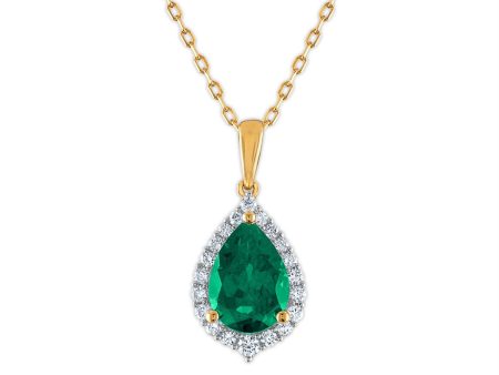 LoveSong EcoLove 10X7MM Pear Emerald and Diamond Halo 18-inch Pendant in 10KT Yellow Gold For Discount