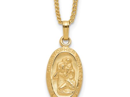 18in Gold-plated Kelly Waters Small Oval St. Christopher Medal Pendant Online now