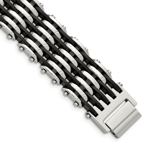 Stainless Steel Black Rubber 8.5in Bracelet Online Sale