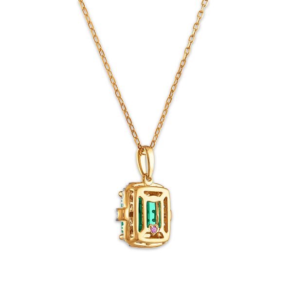 LoveSong EcoLove 8X6MM Emerald Shape Emerald and Diamond Halo 18-inch Pendant in 10KT Yellow Gold Fashion