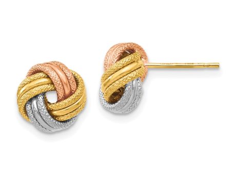 14KT Gold Tri-Color 9MM Diamond-cut Stud Love Knot Earrings Online Sale