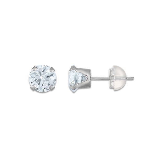 White Sapphire Birthstone Stud Earrings in 10KT Gold Cheap