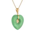 Heart Shape Jade 18-inch Pendant in 14KT Yellow Gold For Sale