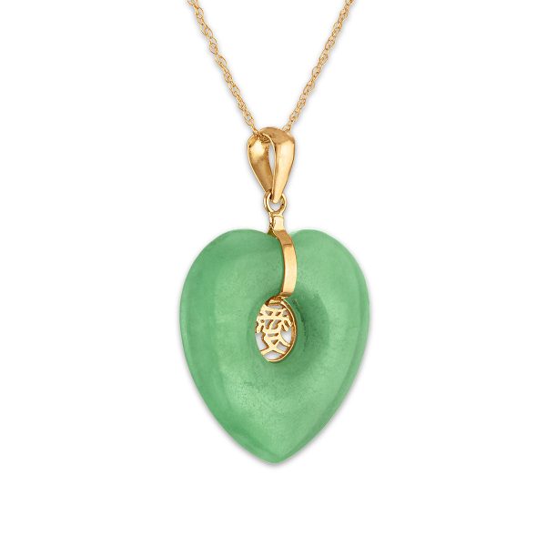 Heart Shape Jade 18-inch Pendant in 14KT Yellow Gold For Sale