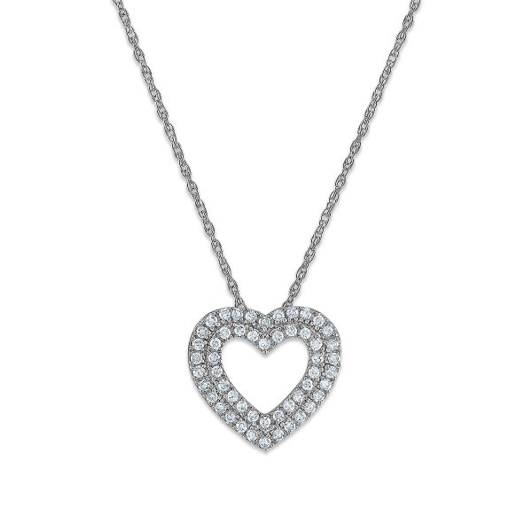 EcoLove 1 4 CTW Lab Grown Diamond Double Row 18-inch Heart Pendant in Rhodium Plated Sterling Silver Cheap